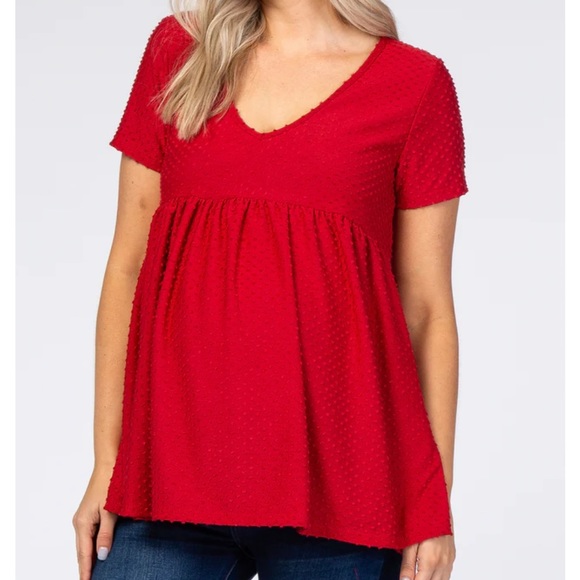 Pinkblush Red Swiss Dot Tiered Maternity Top - Picture 6 of 9